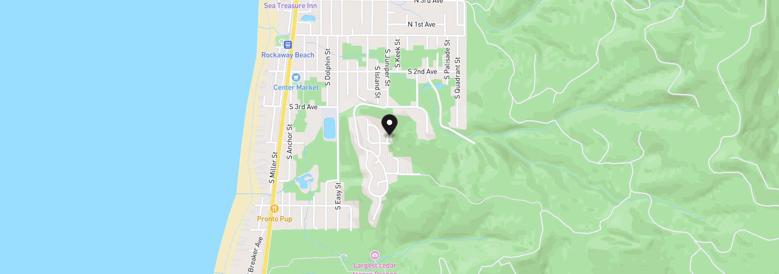 Map showing the location of 382 S Juniper St, Rockaway Beach, OR 97136