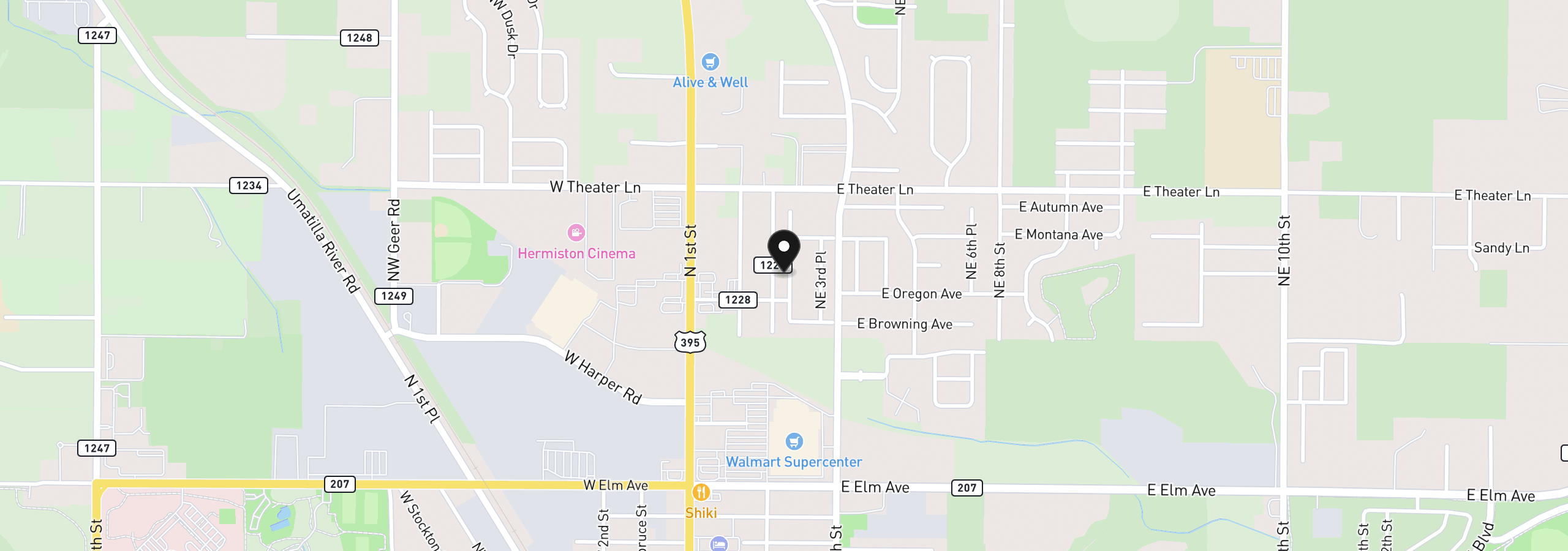 Map showing the location of 1739 NE 2nd Pl, Hermiston, OR 97838