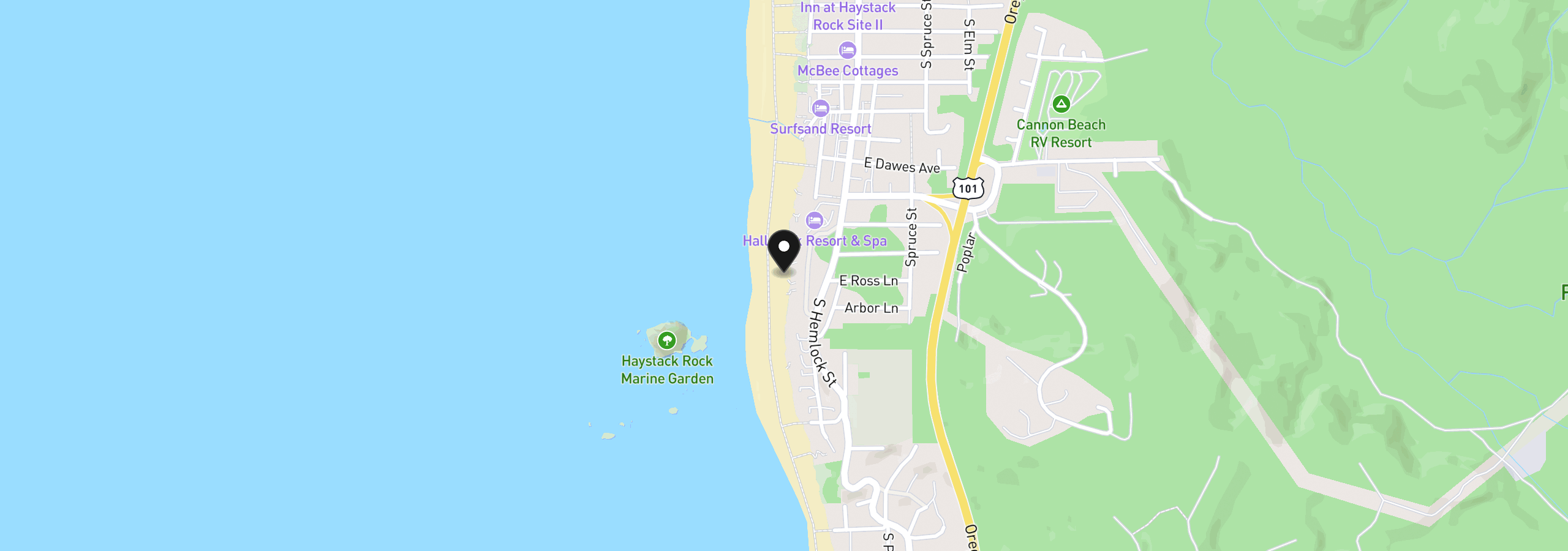 Map showing the location of 1658 Forest Lawn Rd, Cannon Beach, OR 97110