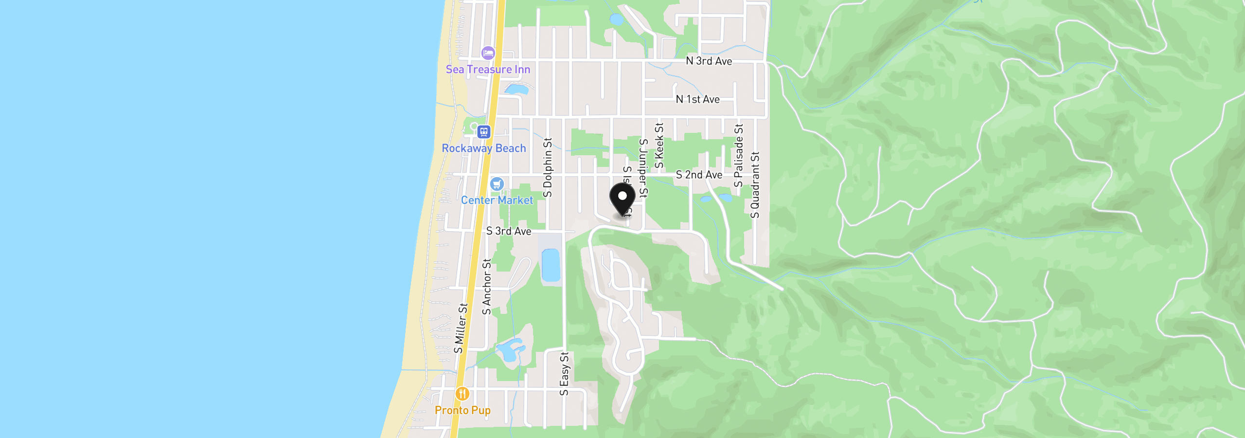 Map showing the location of 273 Island St, Rockaway Beach, OR 97136