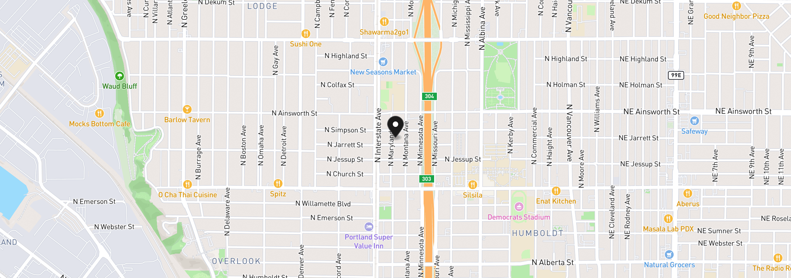 Map showing the location of 5816 N Maryland Ave, Portland, OR 97217