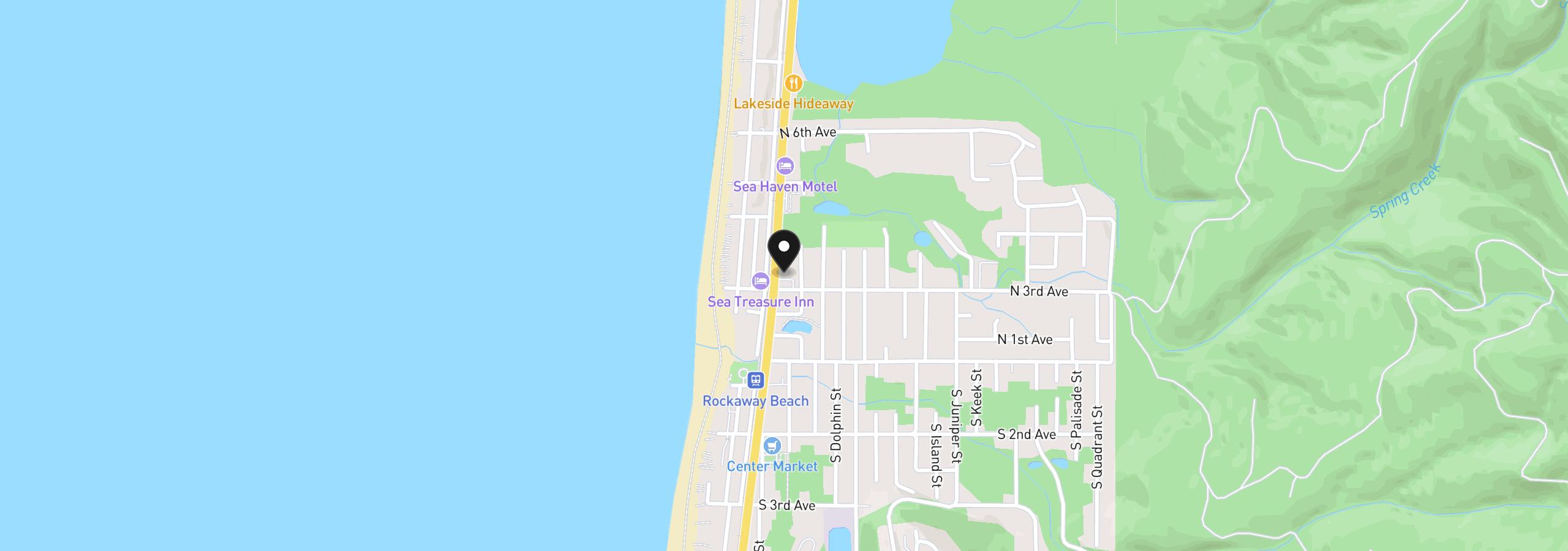 Map showing the location of Beacon, Rockaway Beach, OR 97136