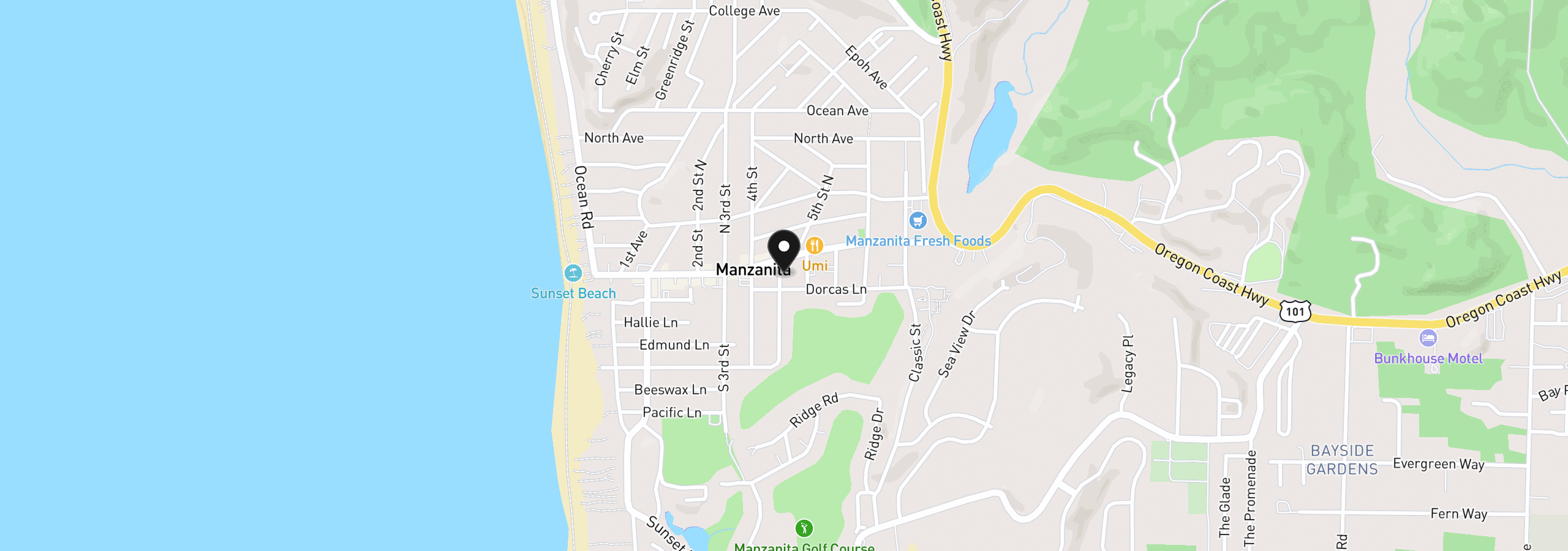 Map showing the location of 449 Dorcas Ln, Manzanita, OR 97130