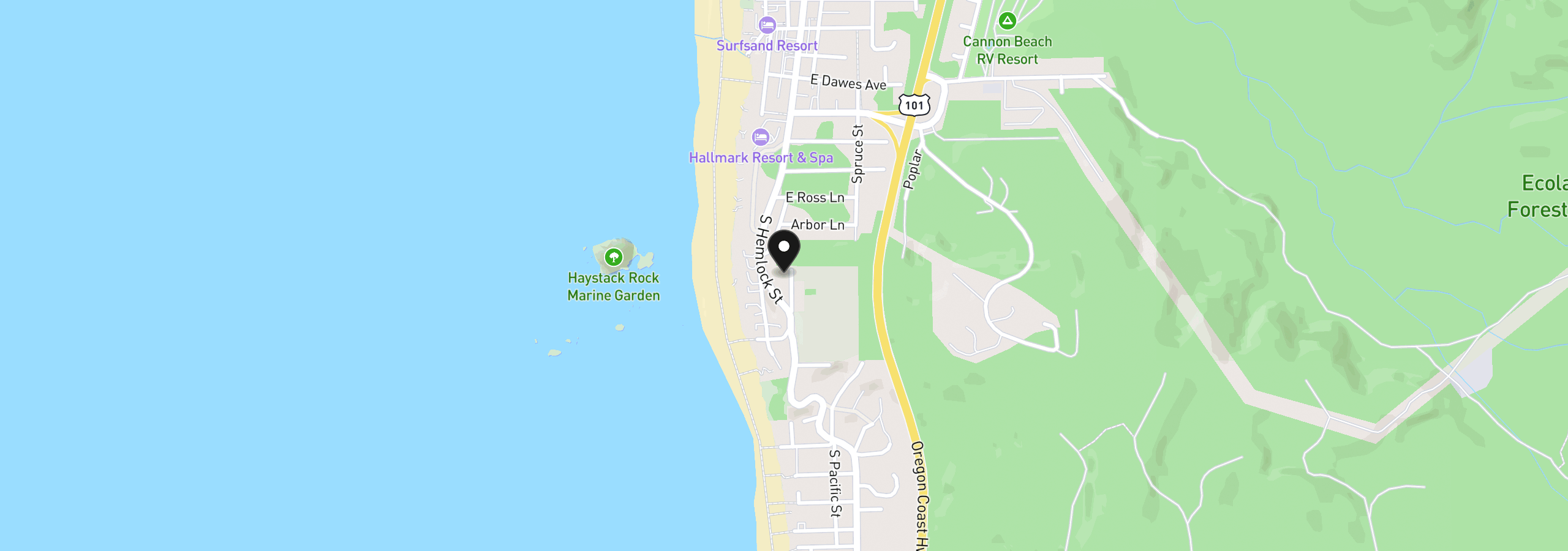 Map showing the location of 1832 Haystack Ln, Cannon Beach, OR 97110