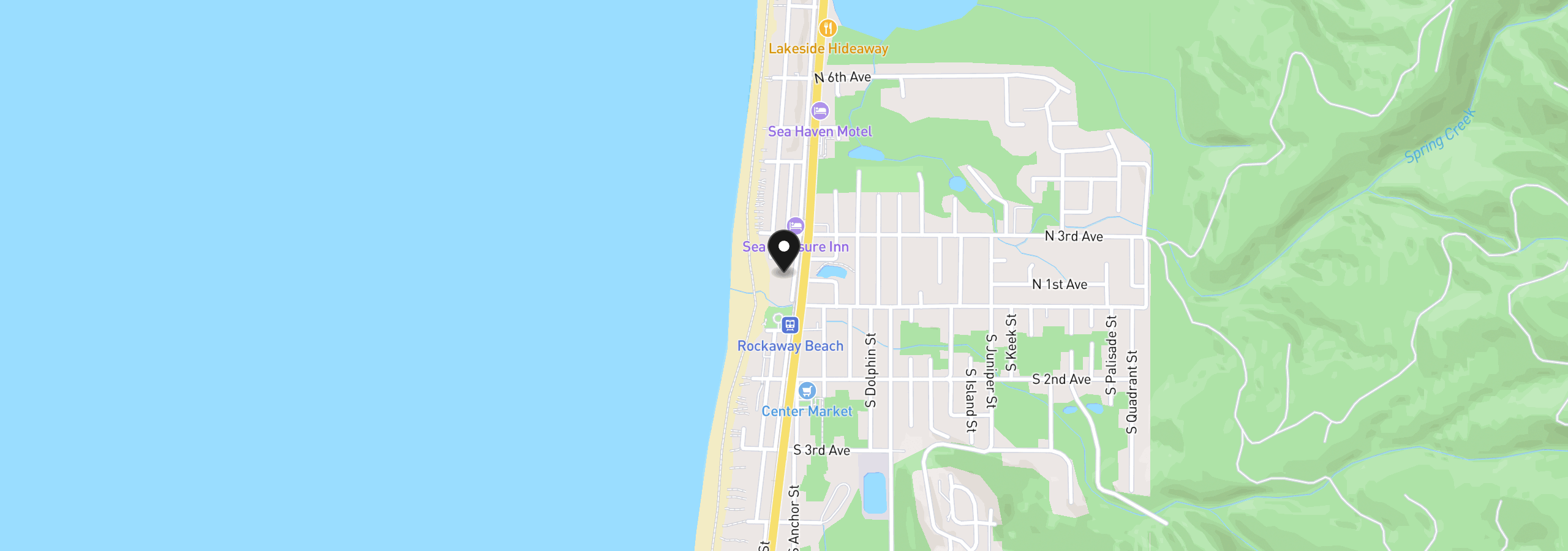 Map showing the location of 145 N Miller 108, Rockaway Beach, OR 97136