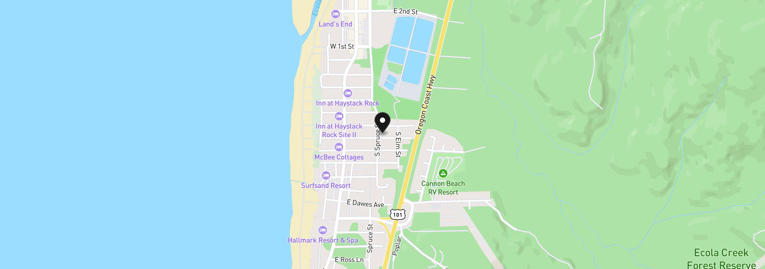 Map showing the location of 216 E Jackson St, Cannon Beach, OR 97110