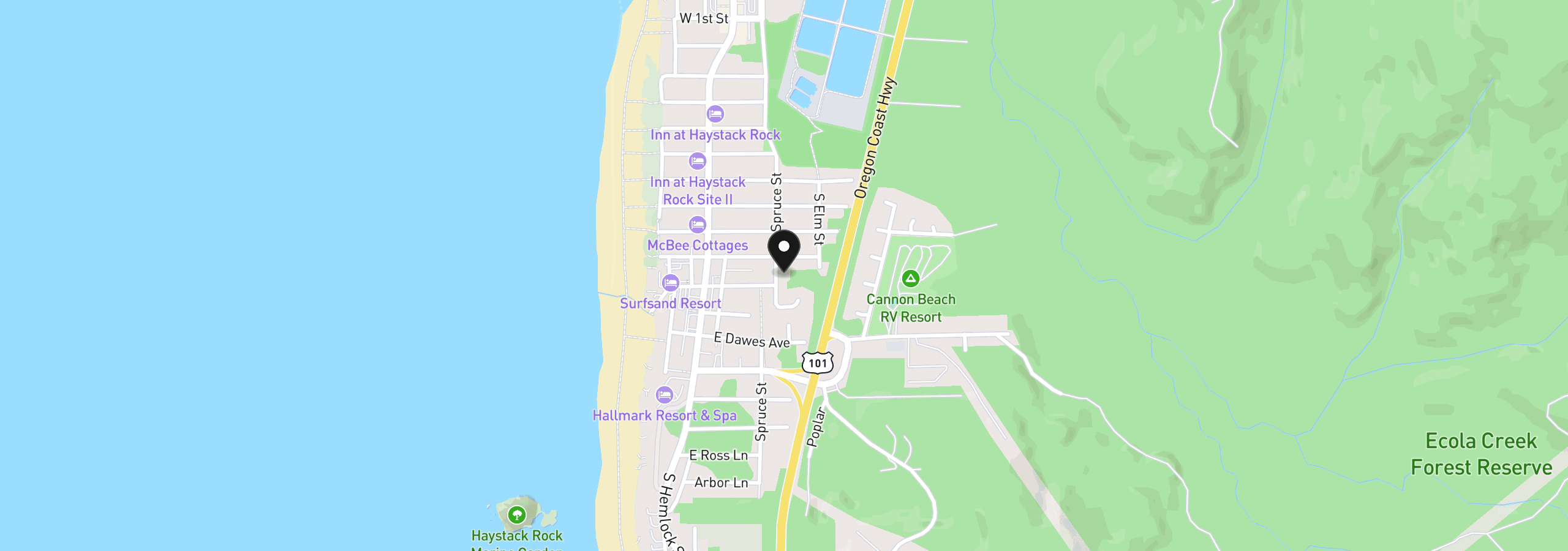 Map showing the location of 216 E Gower St, Cannon Beach, OR 97110