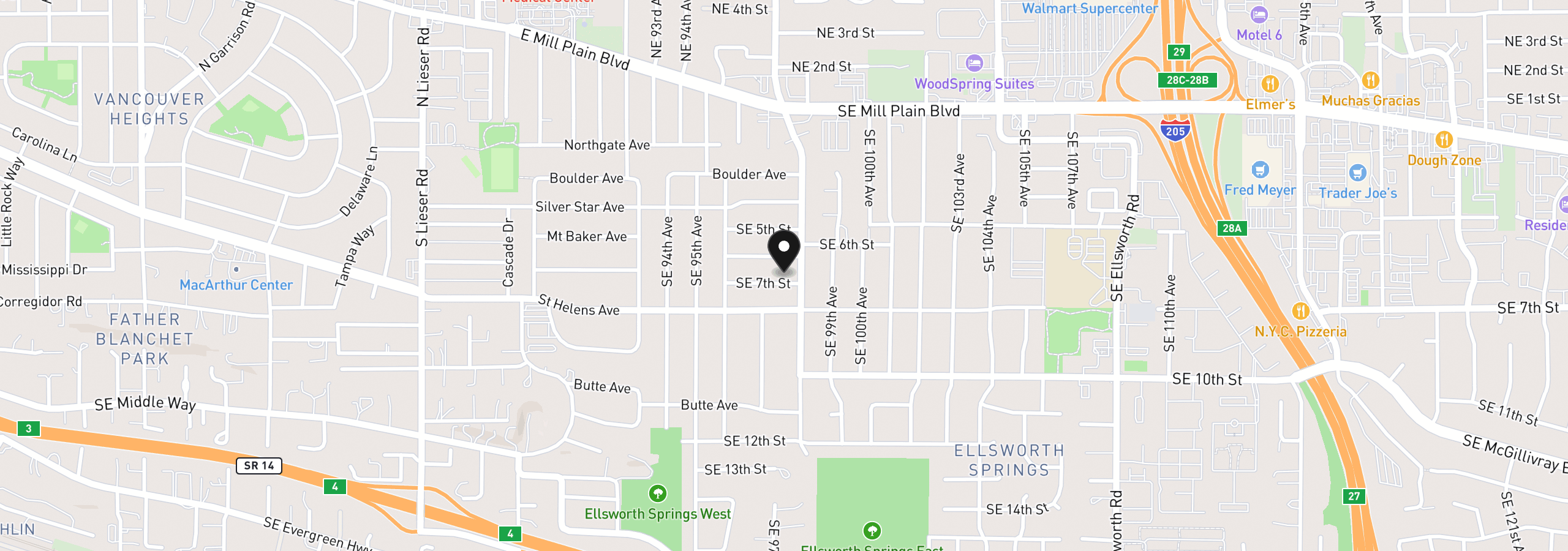 Map showing the location of 9708 SE 7th St, Vancouver, Wa 98664