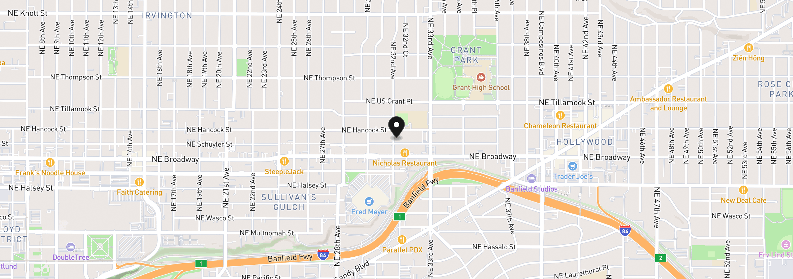 Map showing the location of 3203 NE Schuyler St, Portland, OR 97212