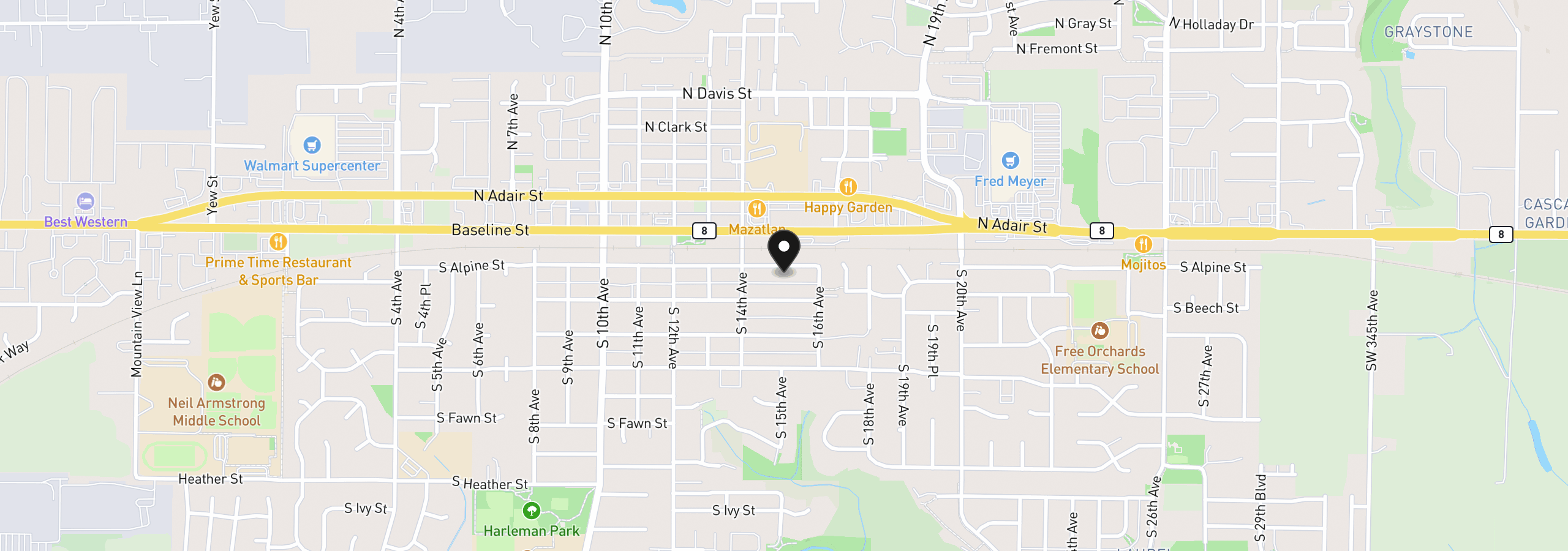 Map showing the location of 1515 S Alpine St, Cornelius, OR 97113