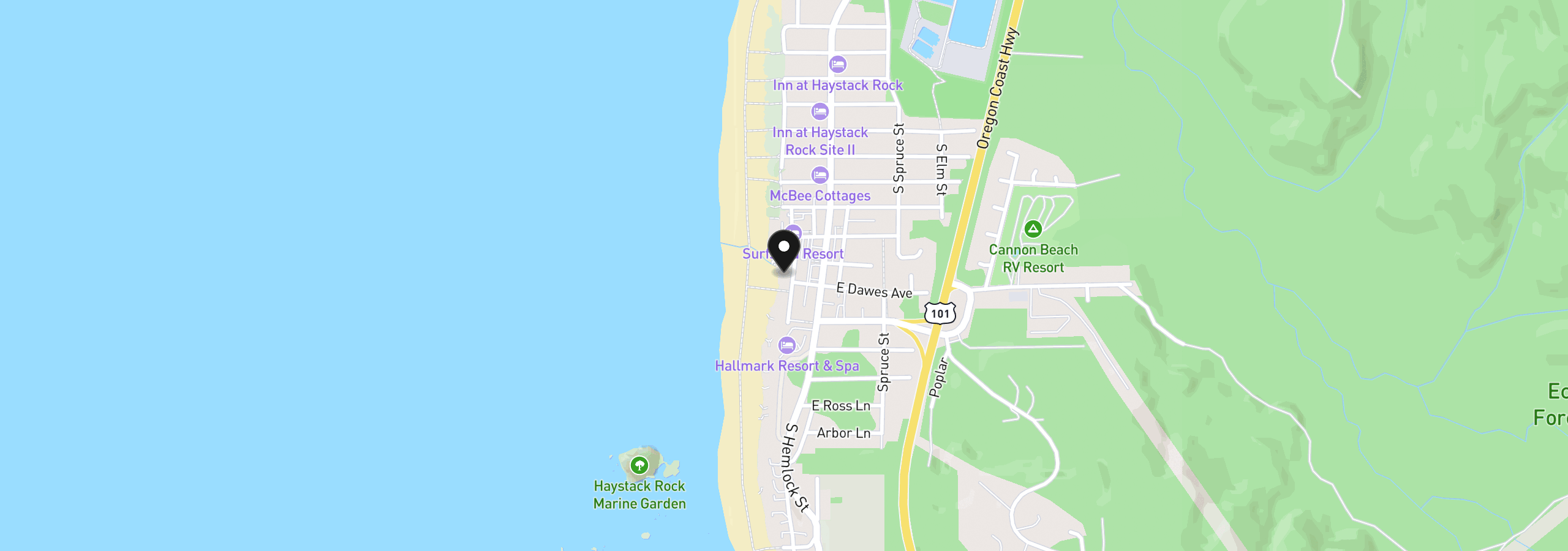 Map showing the location of 1288 S Pacific St, Cannon Beach, OR 97110