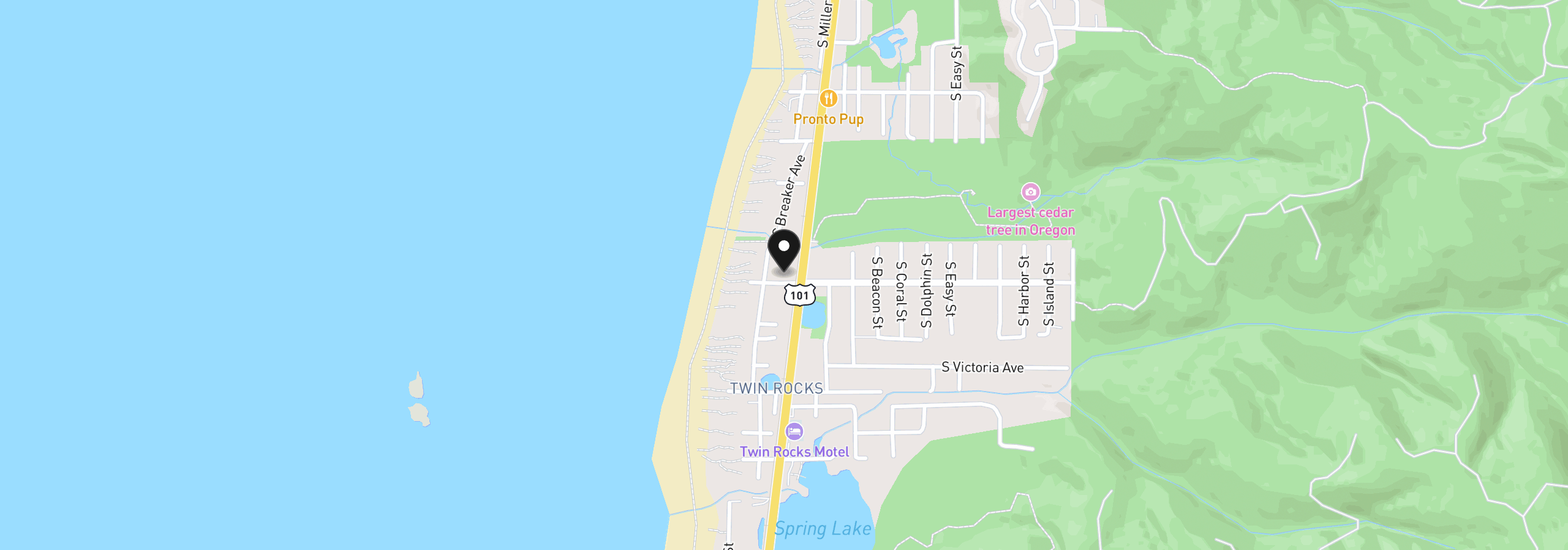 Map showing the location of 975 Harriman Ave, Rockaway Beach, OR 97136