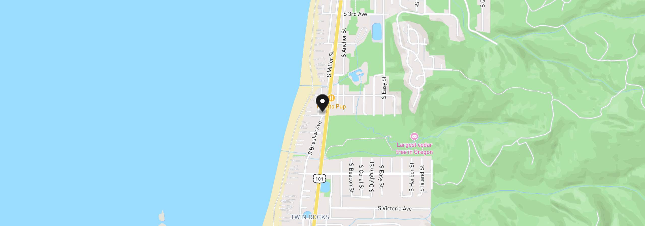 Map showing the location of 111 S 7th Ave, Rockaway Beach, OR 97136