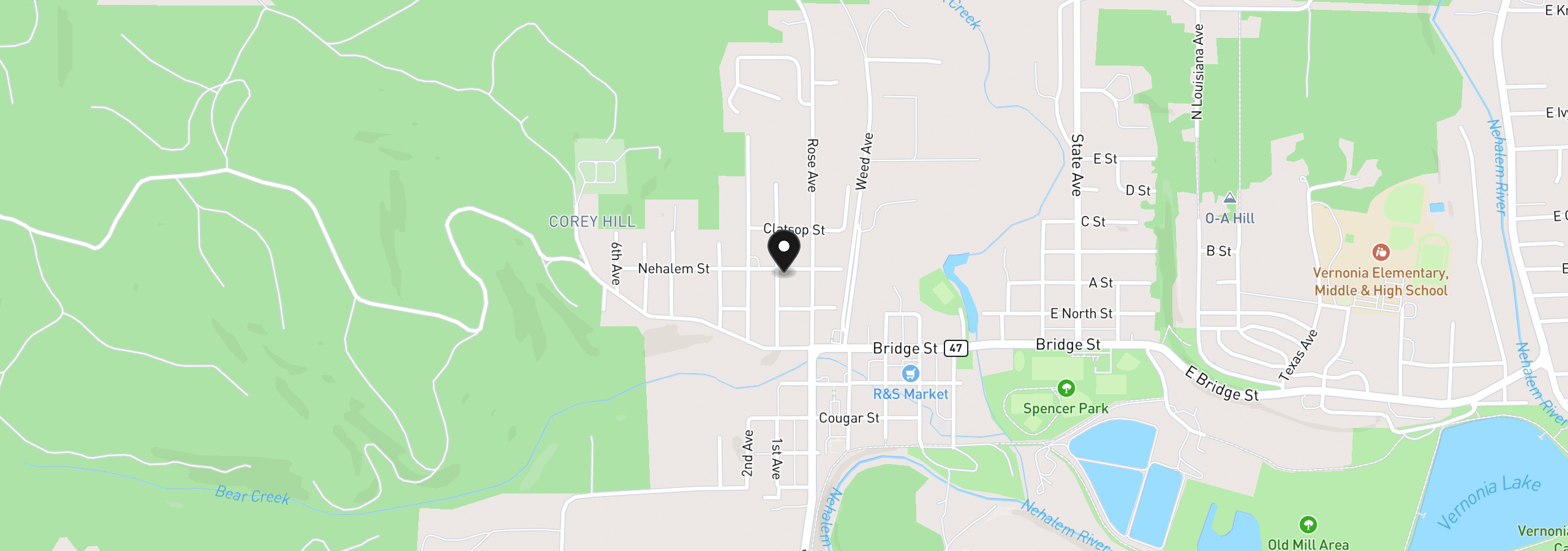 Map showing the location of 998 1st Ave 11 & 12, Vernonia, OR 97064