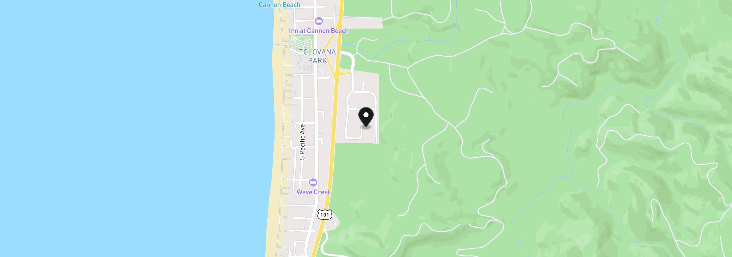 Map showing the location of 3763 Coho Pl, Cannon Beach, OR 97110