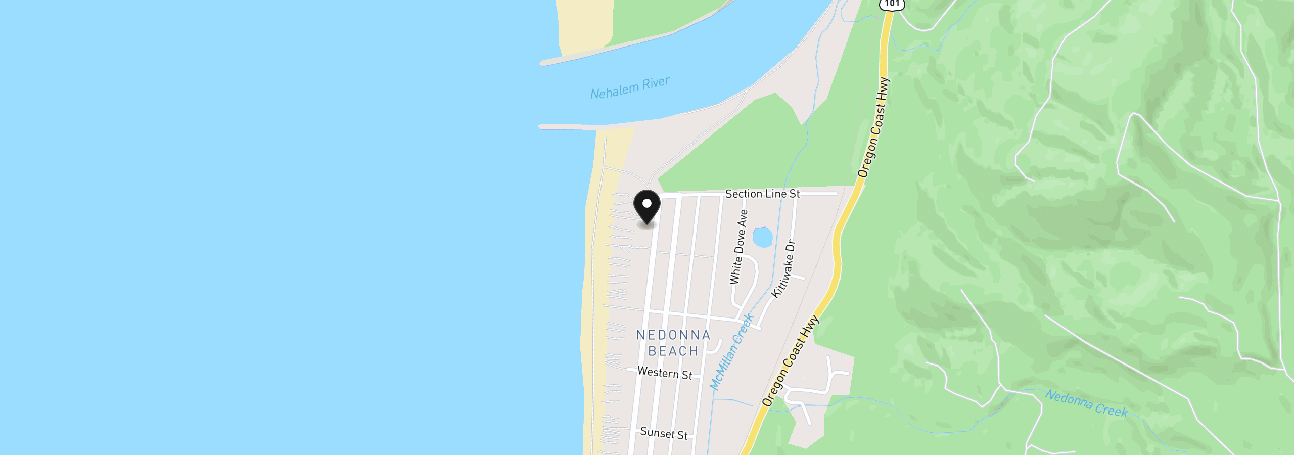 Map showing the location of Beach Dr, Rockaway Beach, OR 97136