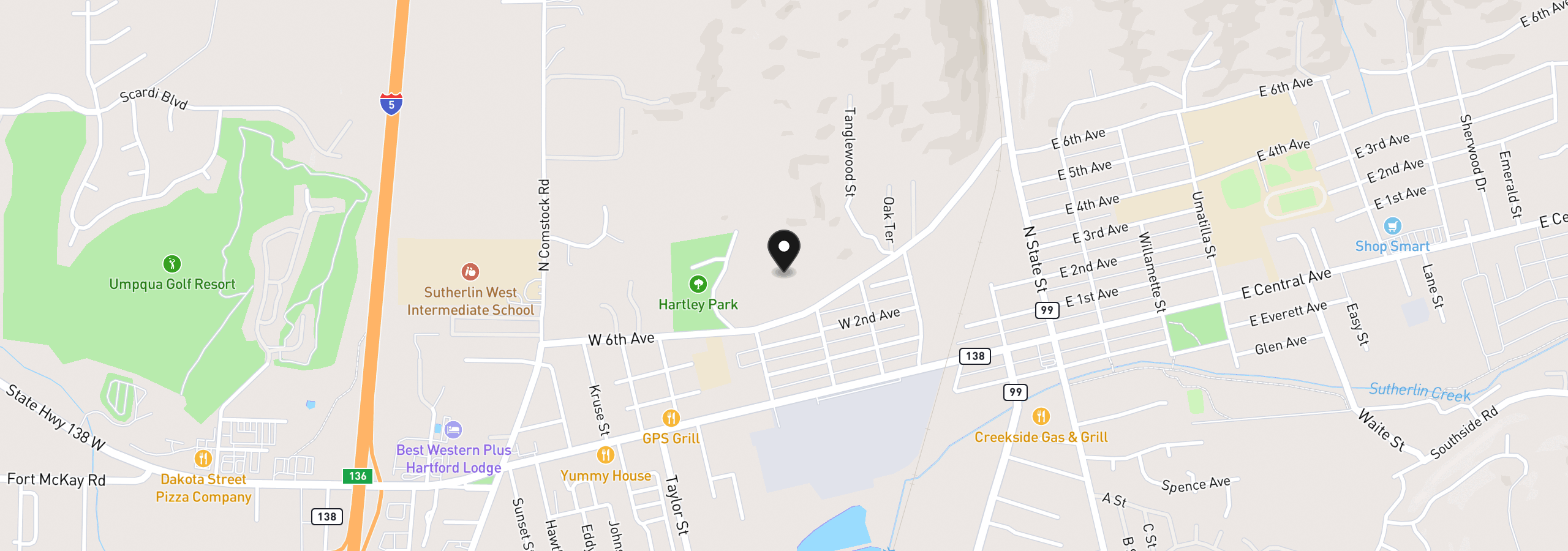 Map showing the location of Maple Ave, Sutherlin, OR 97479