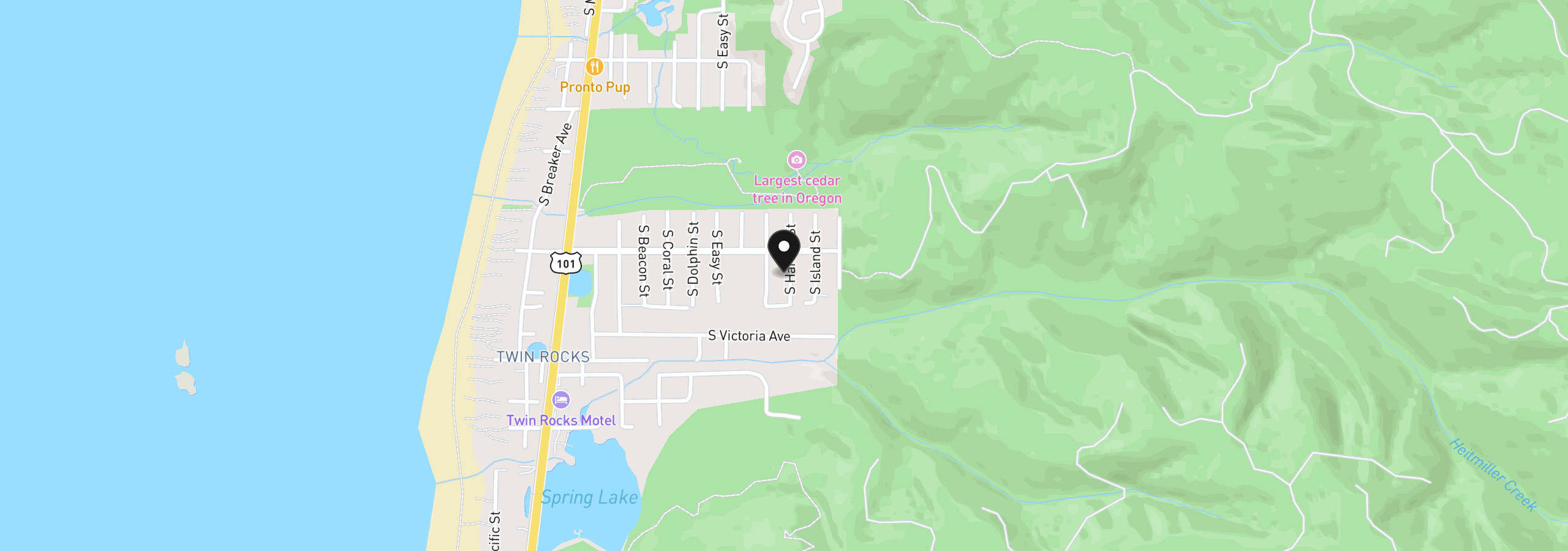 Map showing the location of 1049 S Harbor St, Rockaway Beach, OR 97136