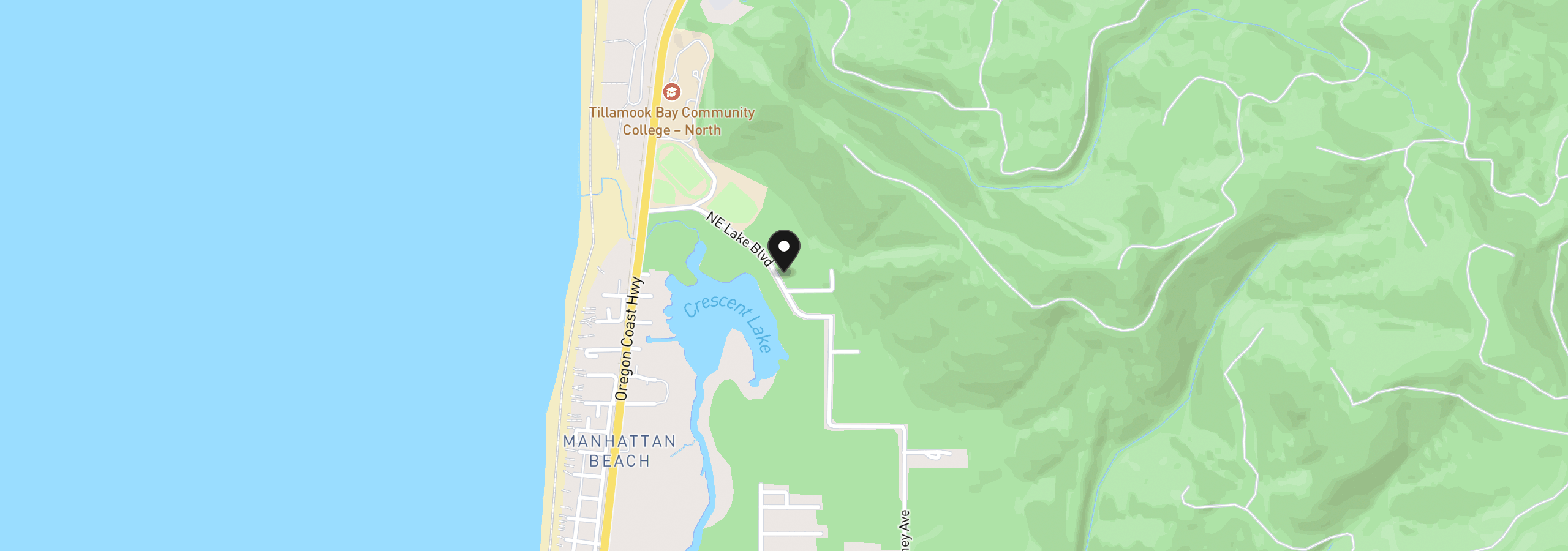 Map showing the location of 24485 Lake Blvd, Rockaway Beach, OR 97136
