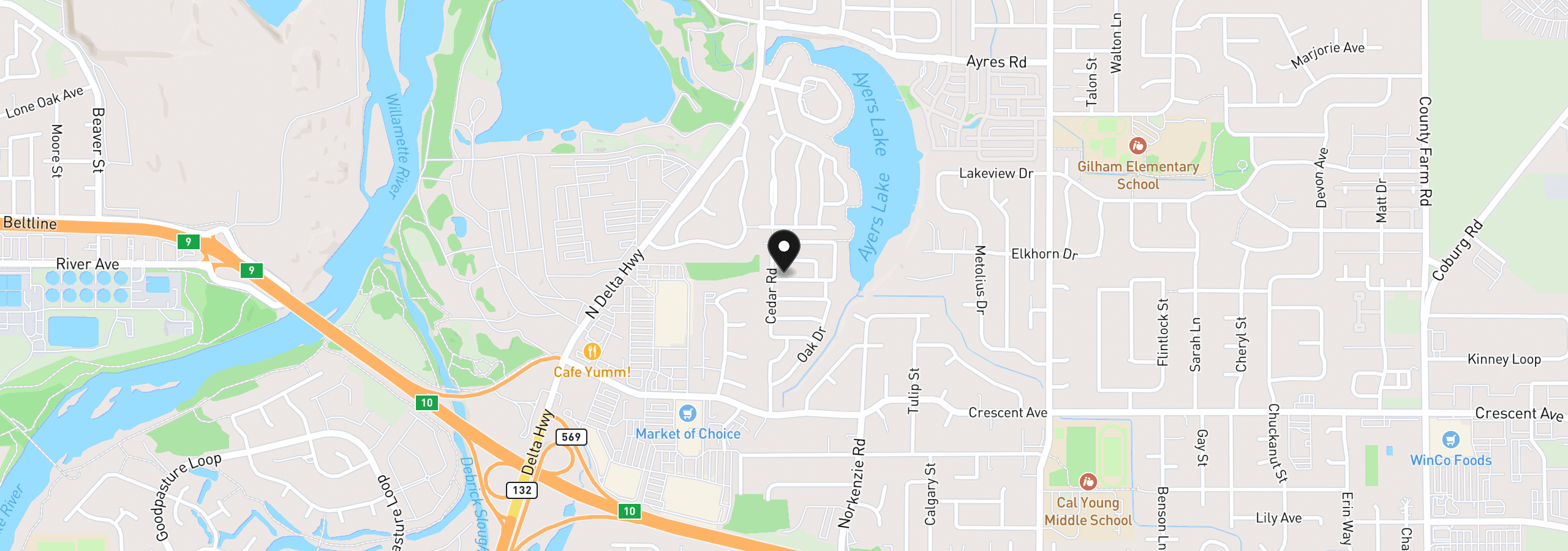 Map showing the location of 1475 Green Acres Rd 107, Eugene, OR 97408