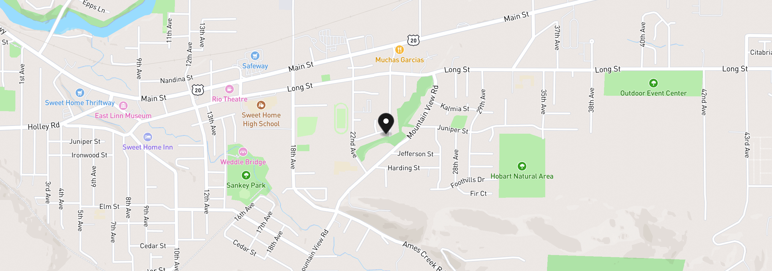 Map showing the location of 2295 Ironwood St, Sweet Home, OR 97386