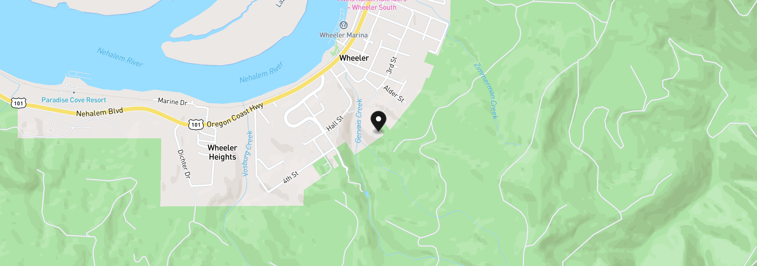 Map showing the location of Fourth St, Wheeler, OR 97147