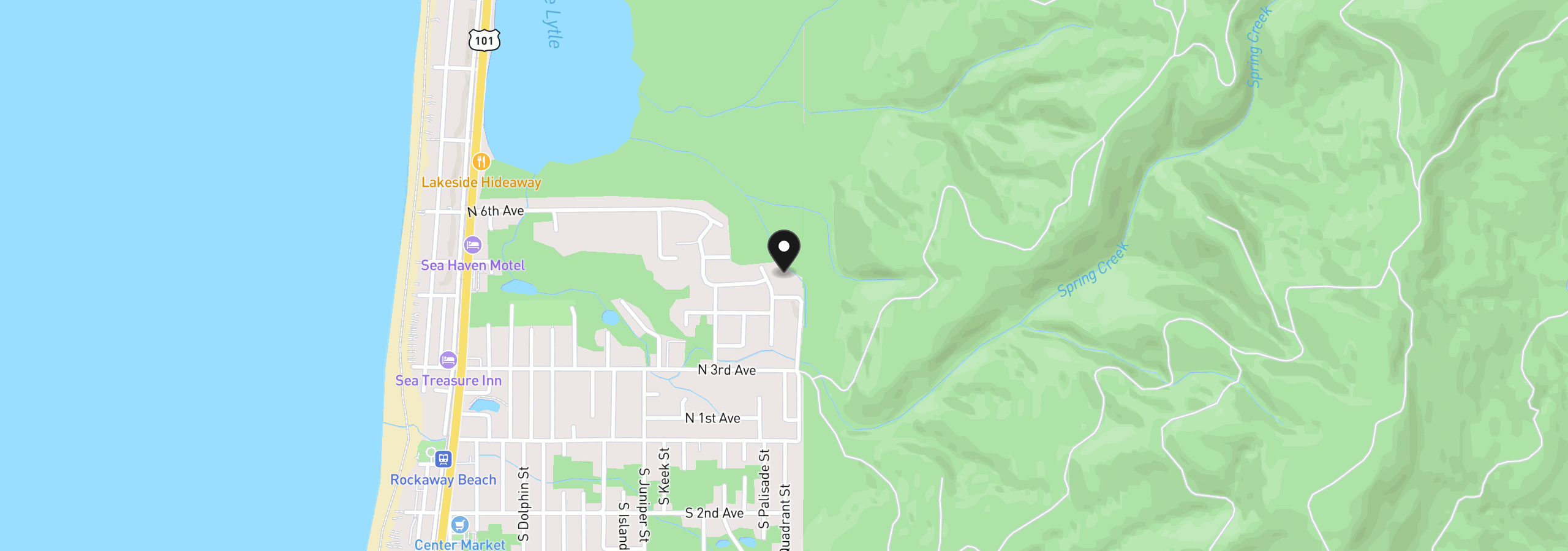 Map showing the location of 400 Ocean St, Rockaway Beach, OR 97136