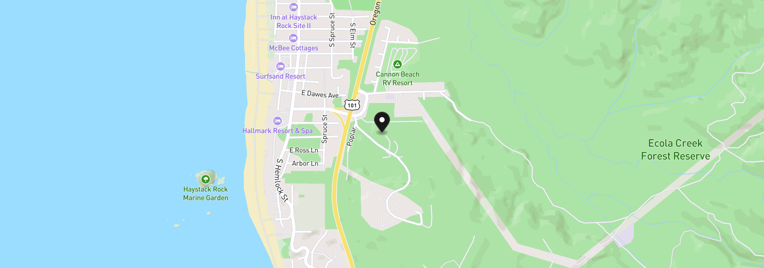 Map showing the location of 384 Sunset Blvd, Cannon Beach, OR 97110