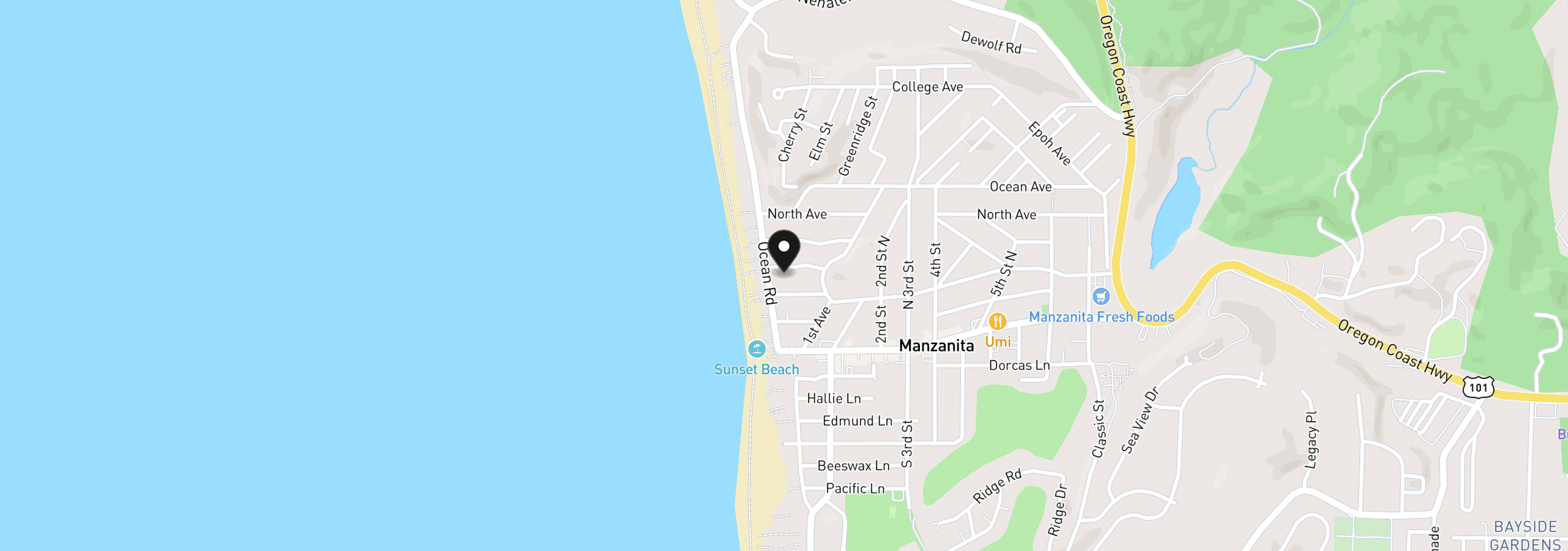 Map showing the location of 34 Portland Ave, Manzanita, OR 97130