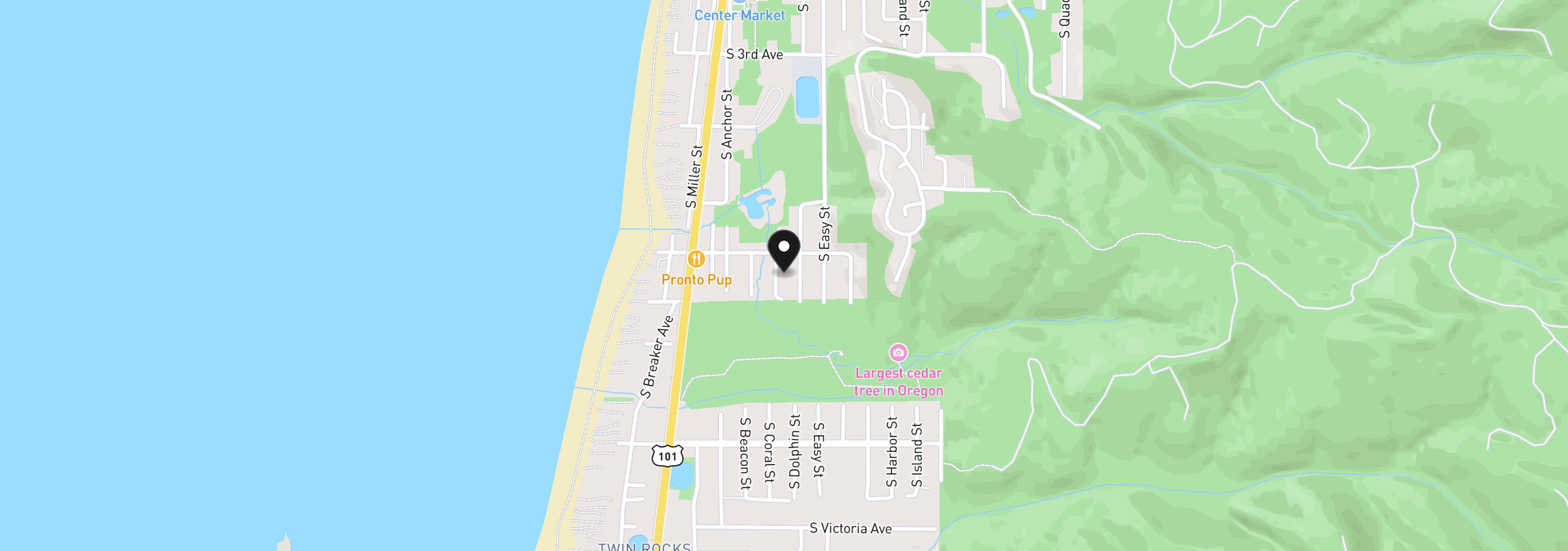 Map showing the location of Coral St, Rockaway Beach, OR 97136