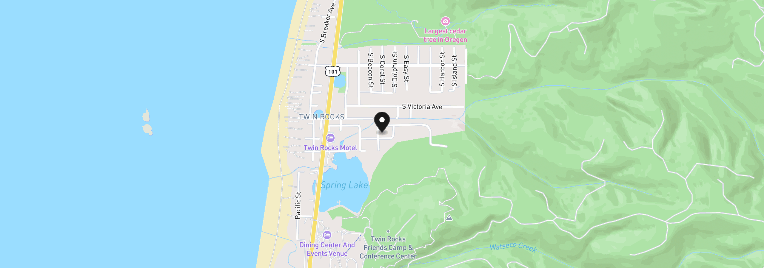 Map showing the location of 19245 Fir Ave, Rockaway Beach, OR 97136