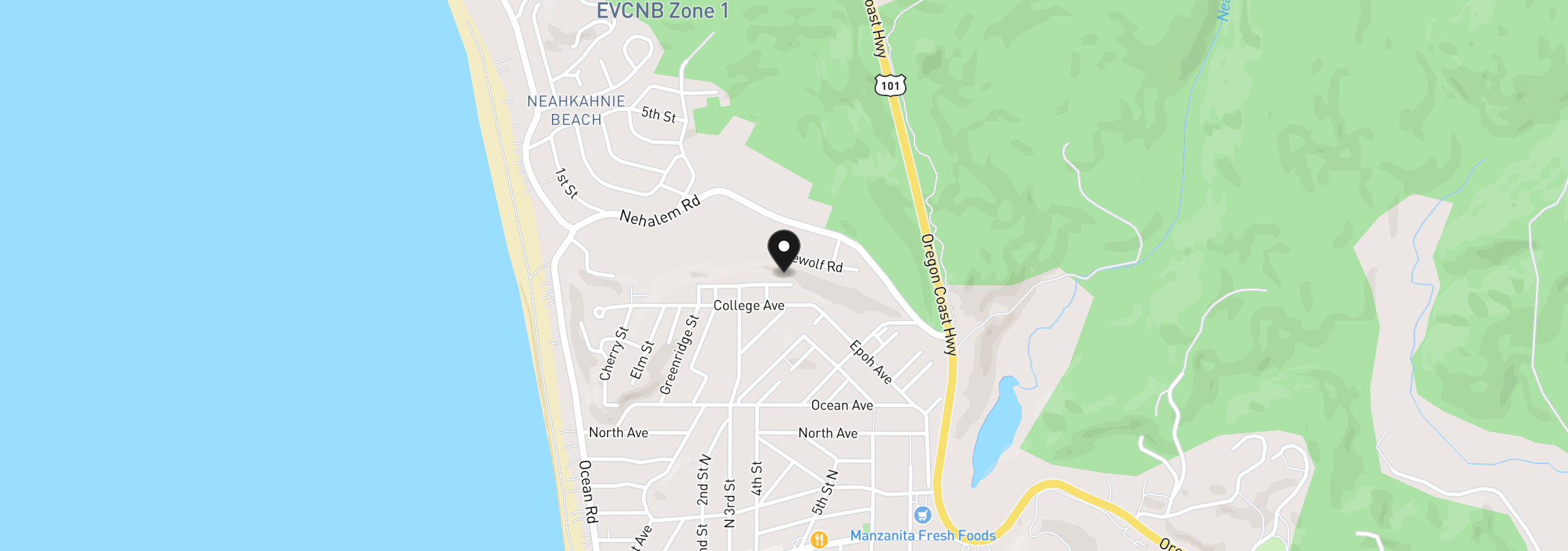 Map showing the location of 445 University Ave, Manzanita, OR 97130