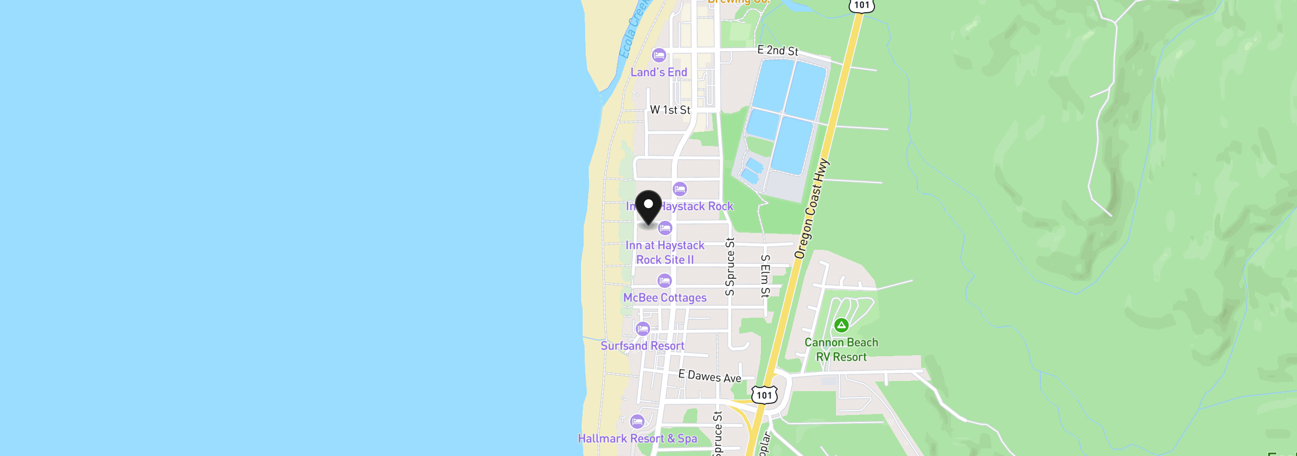 Map showing the location of 187 W Madison St, Cannon Beach, OR 97110