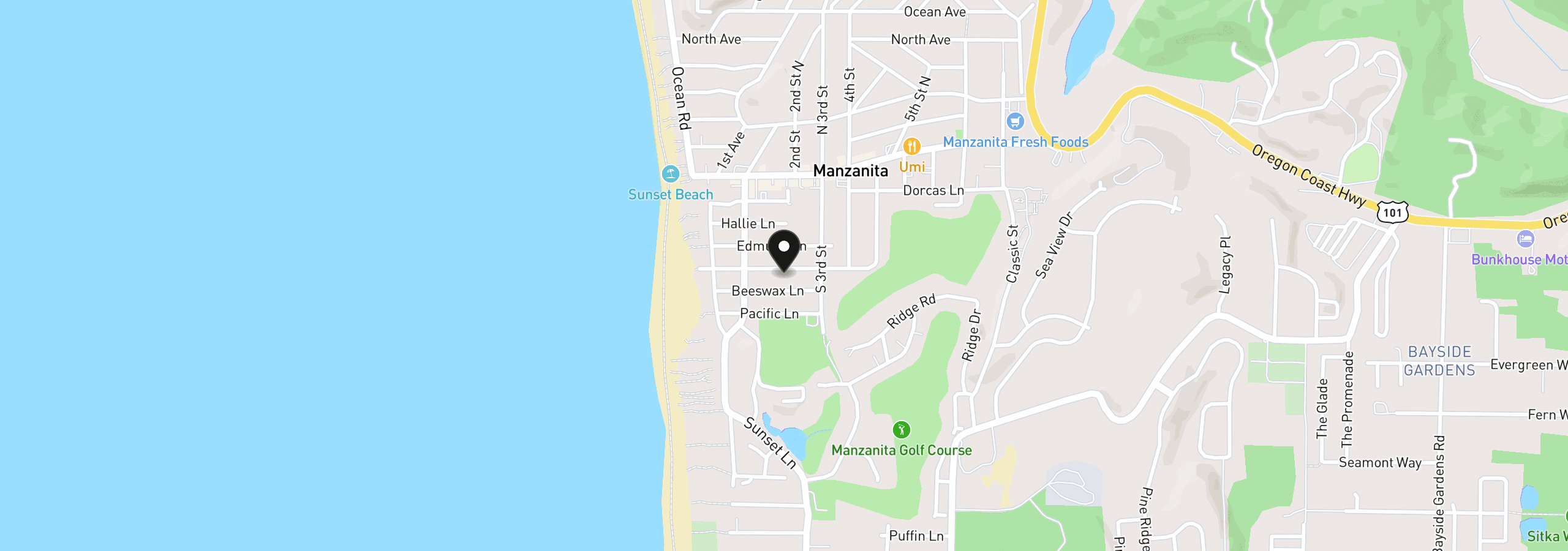 Map showing the location of 204 Treasure Cove Ln, Manzanita, OR 97130