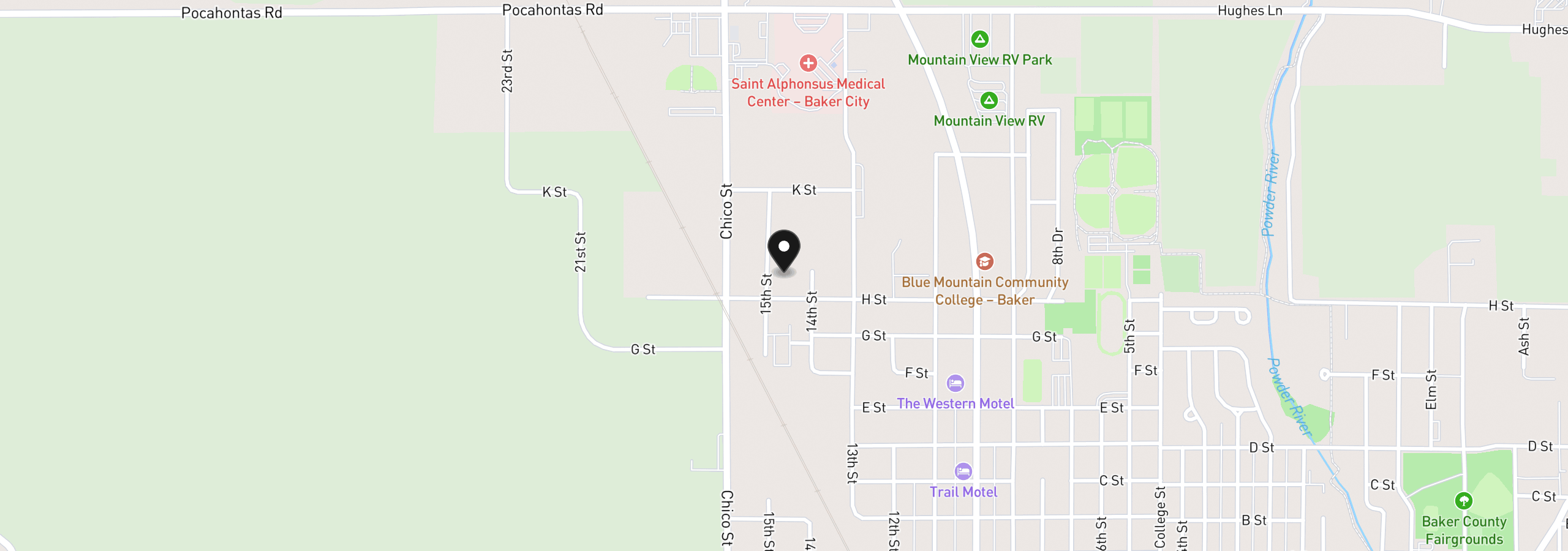 Map showing the location of 15th Street, Baker City, OR 97814
