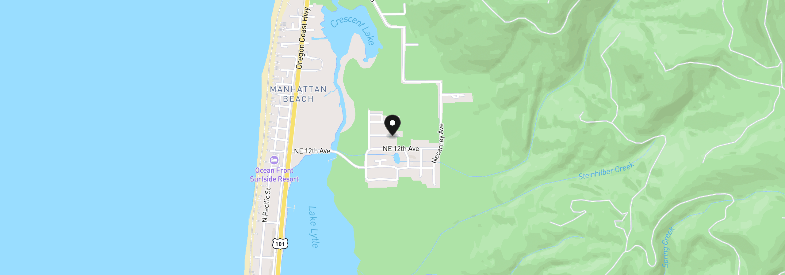 Map showing the location of NE 13th St, Rockaway Beach, OR 97136