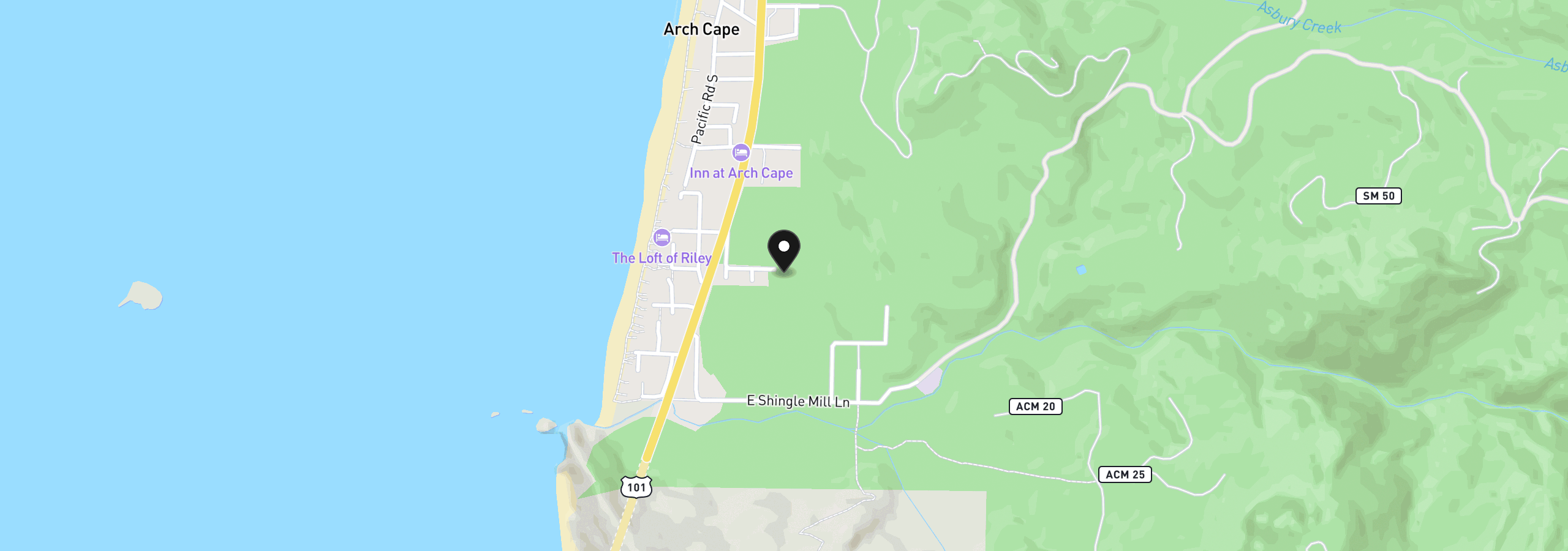 Map showing the location of Ocean View, Arch Cape, OR 97102