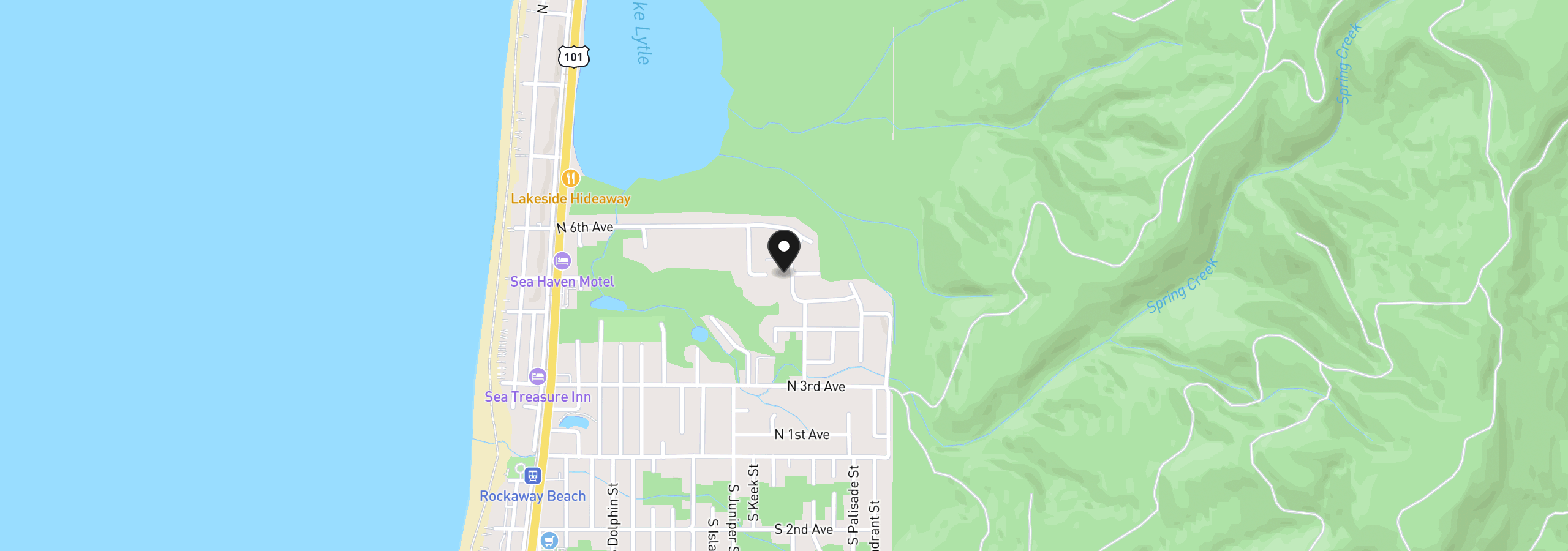 Map showing the location of 467 Cedar Creek Cir, Rockaway Beach, OR 97136