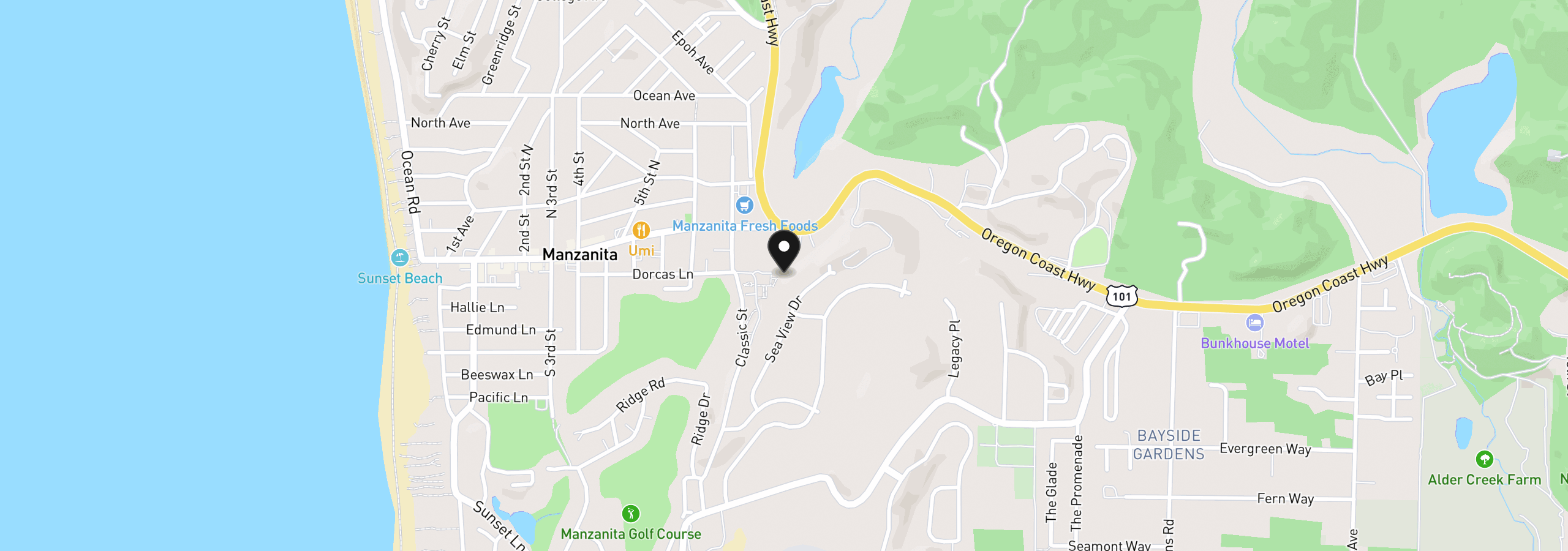 Map showing the location of 780 Dorcas Ln, Manzanita, OR 97130