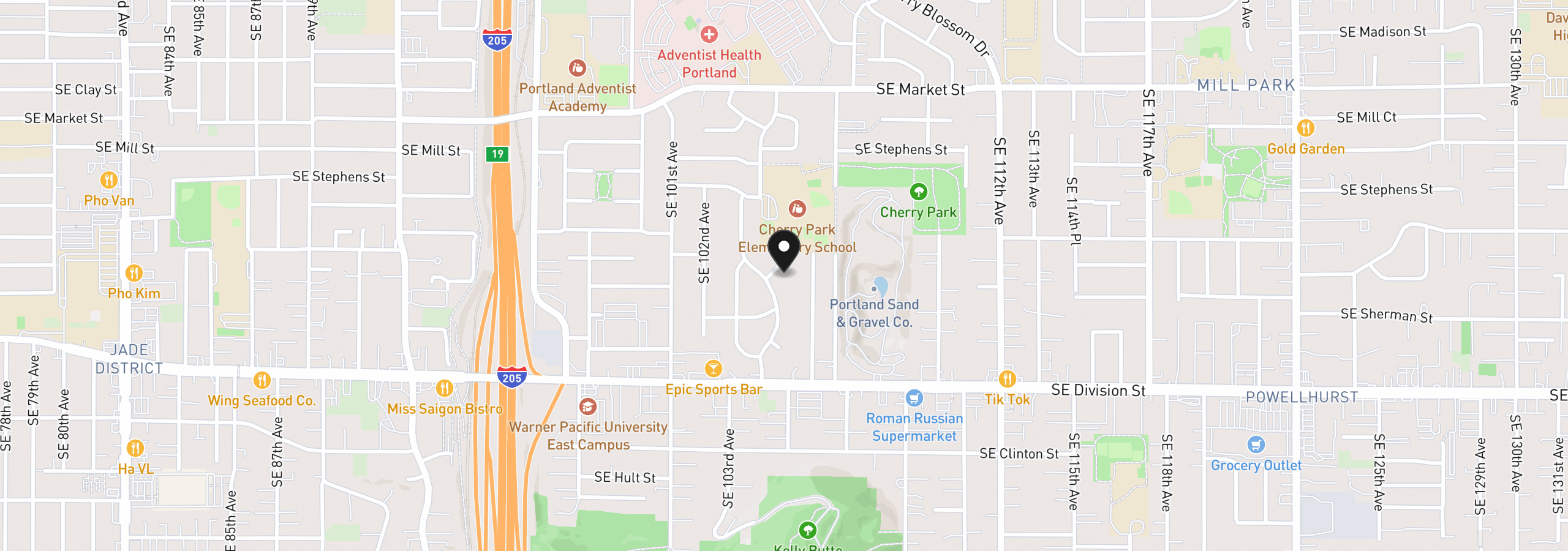 Map showing the location of 10426 SE Lincoln Ct, Portland, OR 97216