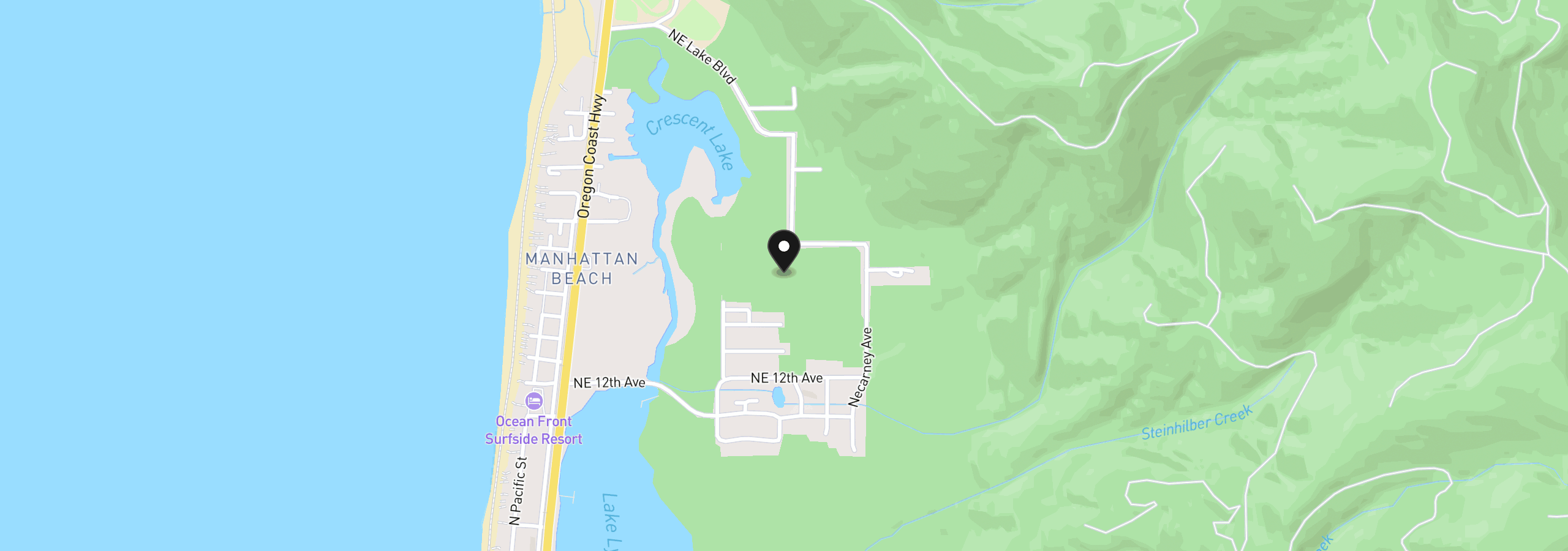Map showing the location of 24 NE Tillamook Ave, Rockaway Beach, OR 97136