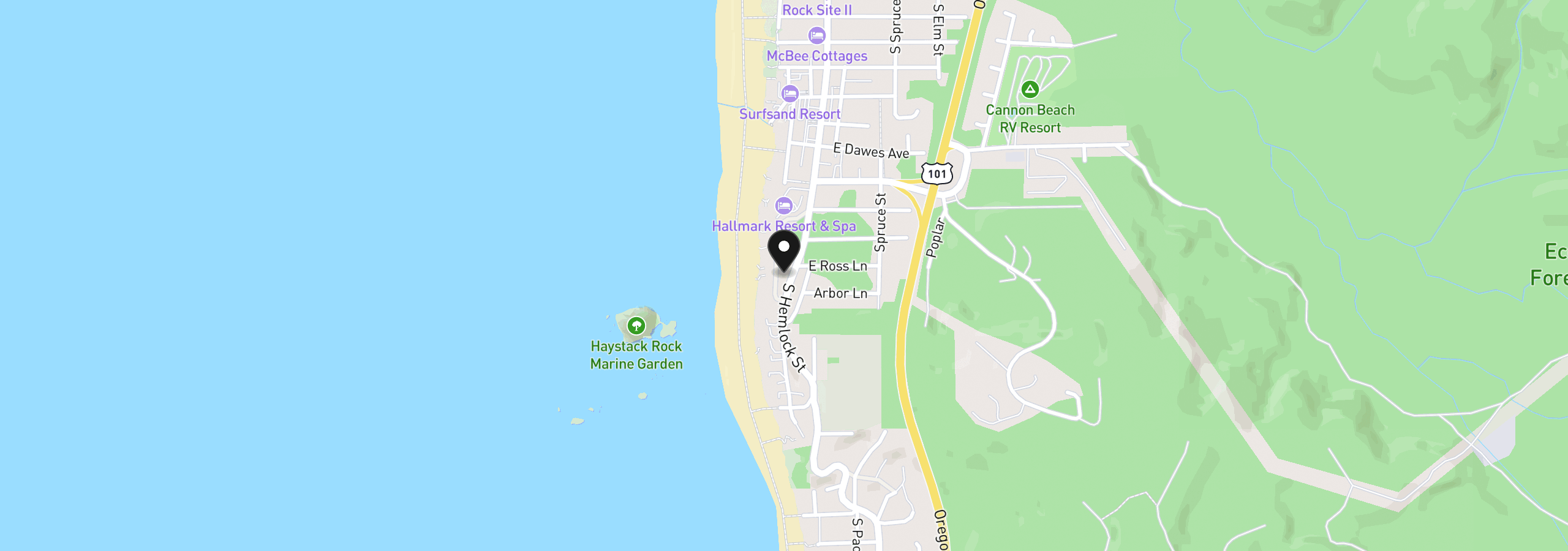Map showing the location of 1696 S Hemlock St, Cannon Beach, OR 97110