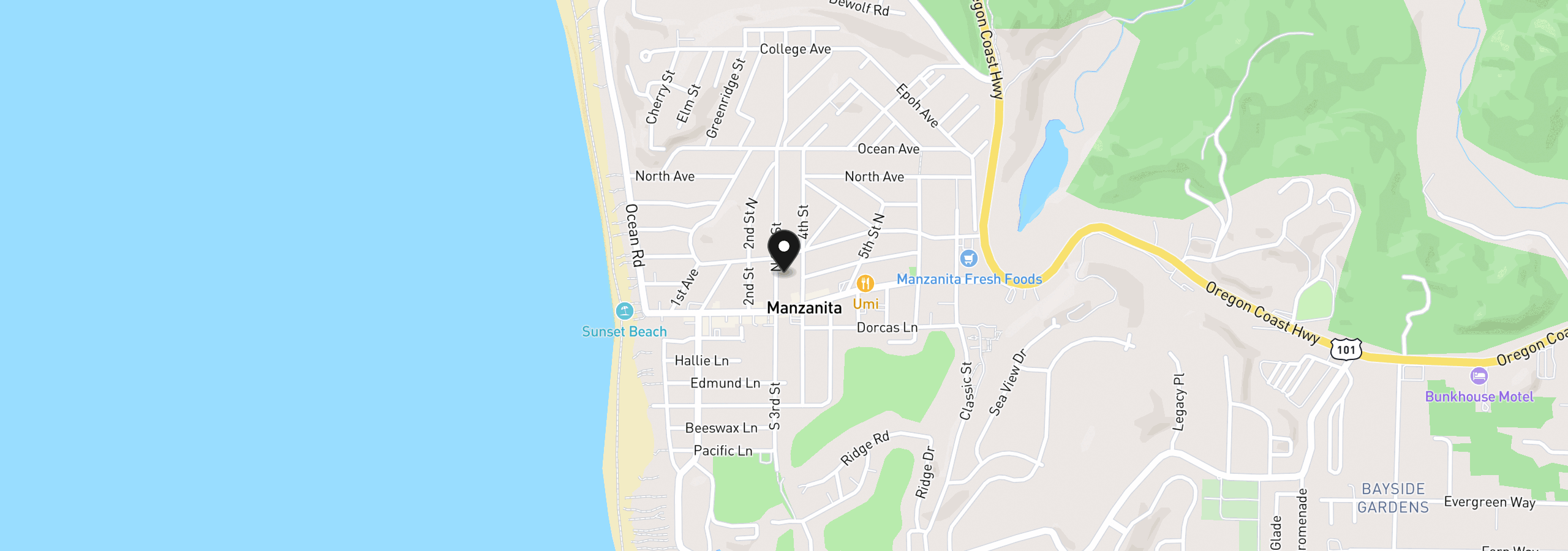 Map showing the location of 248 N Third St, Manzanita, OR 97130