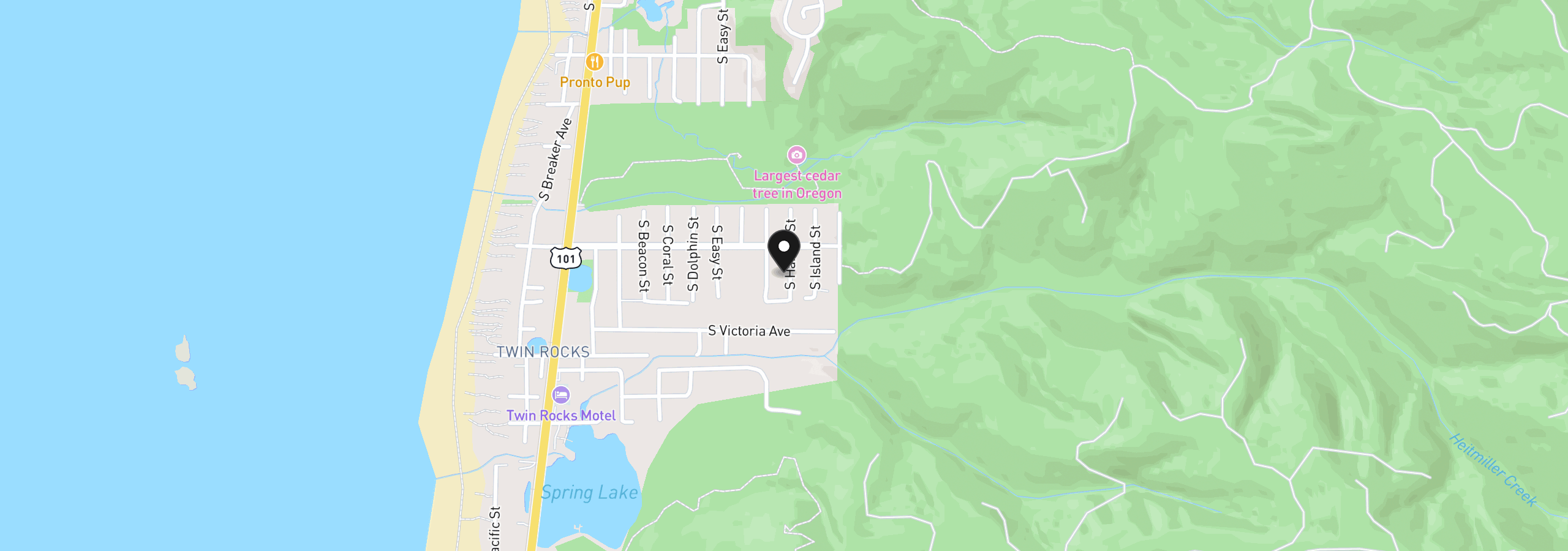 Map showing the location of 1051 S Harbor St, Rockaway Beach, OR 97136