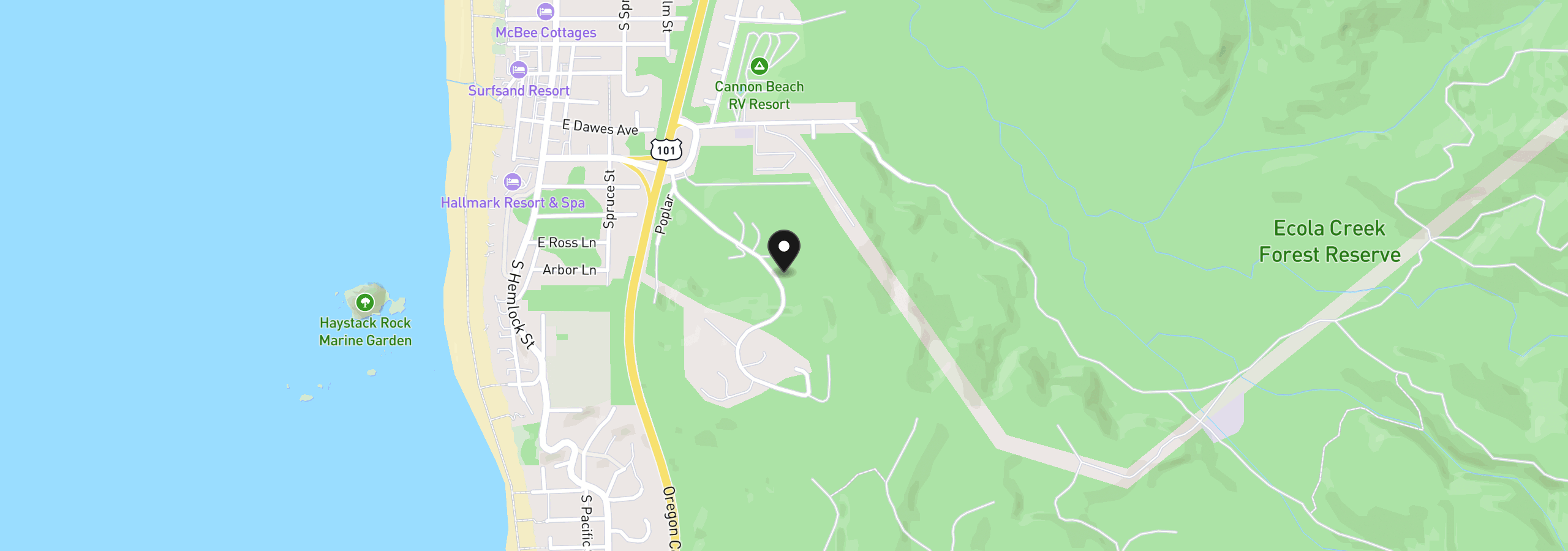 Map showing the location of Seascape Dr, Cannon Beach, OR 97110