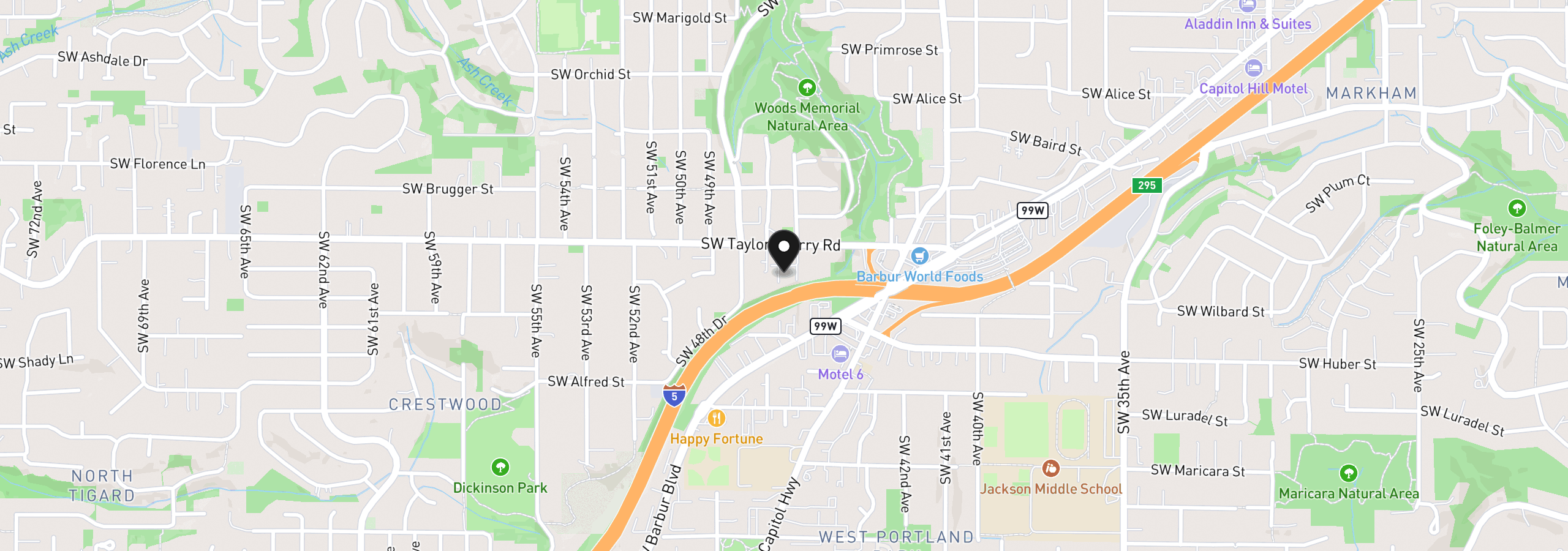 Map showing the location of 4556 SW Taylors Ferry Rd, Portland, OR 97219