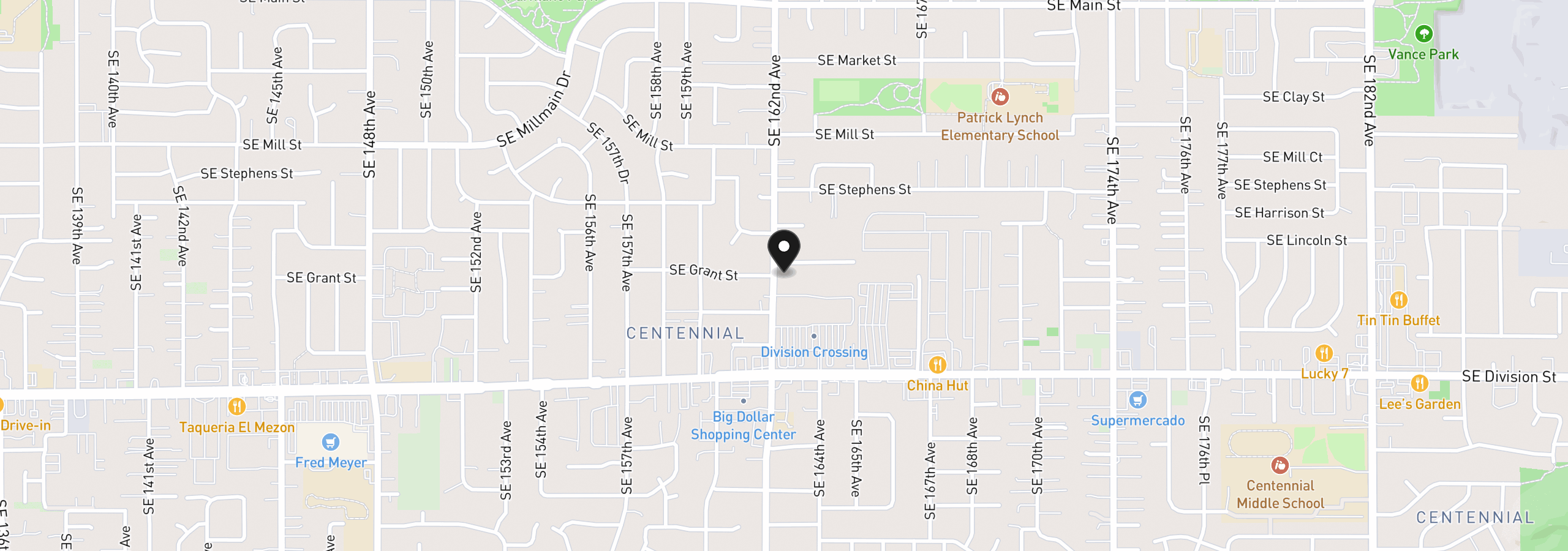 Map showing the location of 2126 SE 162nd Ave, Portland, OR 97233