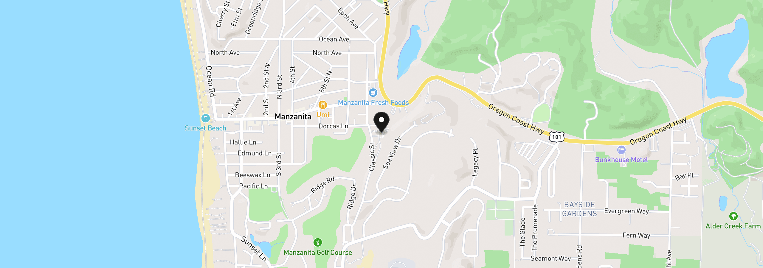 Map showing the location of 364 Jackson Way, Manzanita, OR 97130