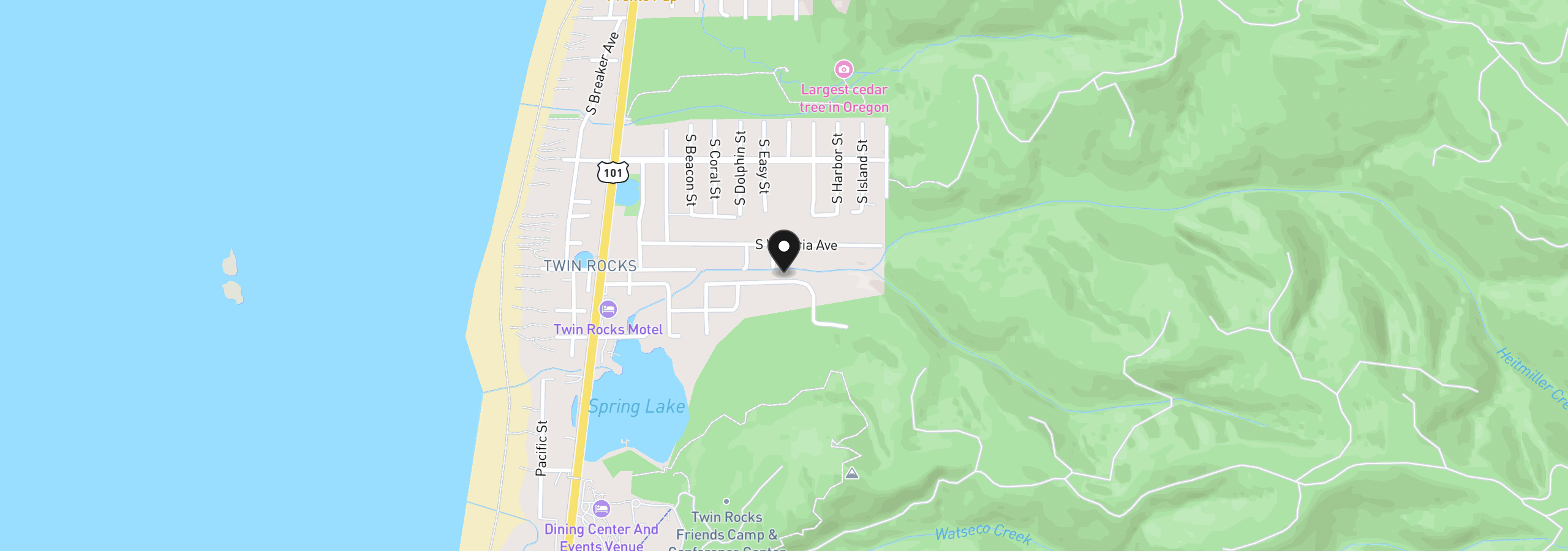 Map showing the location of 8650 Hollyhock St, Rockaway Beach, OR 97136