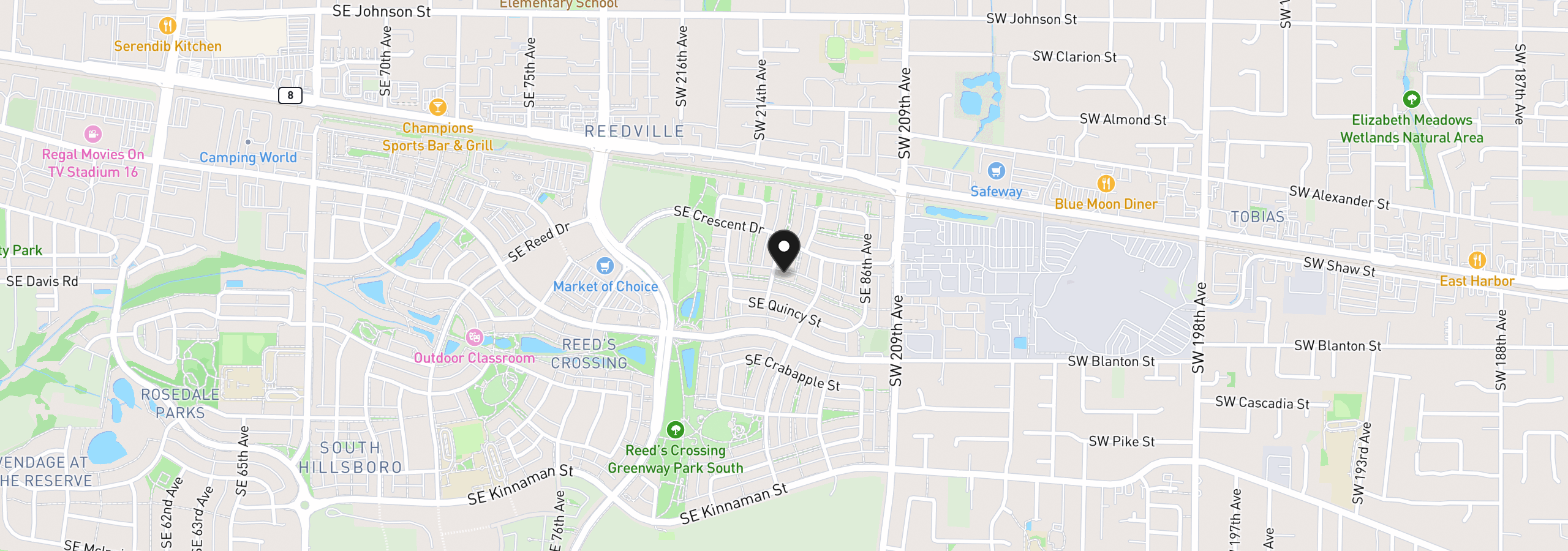 Map showing the location of 8238 SE Orion Ln, Hillsboro, OR 97123